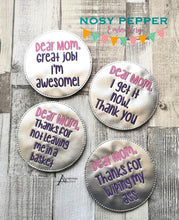 Load image into Gallery viewer, Dear Mom/Mum Coaster set (2 versions available: US &amp; UK versions) includes 4 designs machine embroidery design DIGITAL DOWNLOAD