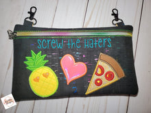 Load image into Gallery viewer, Screw the Haters applique ITH Bag (3 sizes available) machine embroidery design DIGITAL DOWNLOAD
