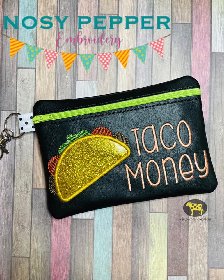 Taco Money applique ITH Bag (4 sizes available) machine embroidery design DIGITAL DOWNLOAD