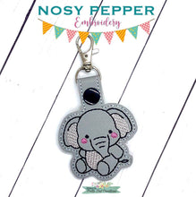 Load image into Gallery viewer, Cute Elephant snap tab machine embroidery design (includes single and multi file) DIGITAL DOWNLOAD