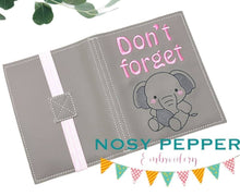 Load image into Gallery viewer, Don&#39;t forget elephant notebook cover (2 sizes available) machine embroidery design DIGITAL DOWNLOAD