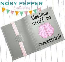 Load image into Gallery viewer, Useless Stuff to Overthink notebook cover design (2 sizes available) machine embroidery design DIGITAL DOWNLOAD