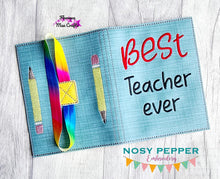 Load image into Gallery viewer, Best Teacher ever notebook cover (2 sizes available) machine embroidery design DIGITAL DOWNLOAD