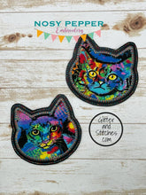 Load image into Gallery viewer, Cat applique coaster machine embroidery design DIGITAL DOWNLOAD