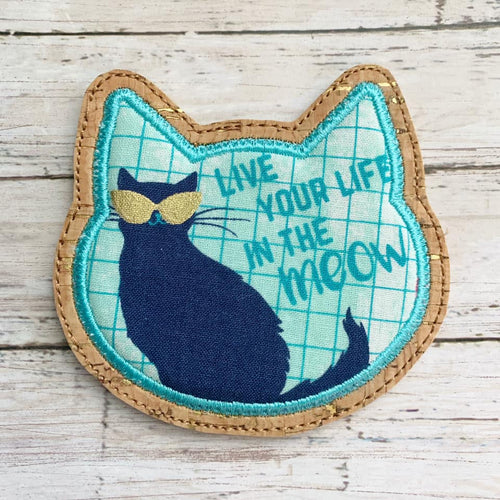 Cat applique coaster machine embroidery design DIGITAL DOWNLOAD