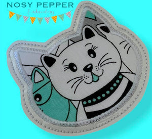Cat applique coaster machine embroidery design DIGITAL DOWNLOAD