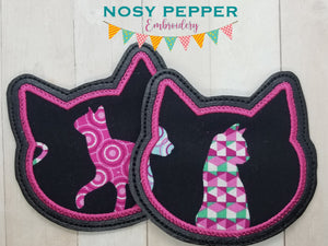 Cat applique coaster machine embroidery design DIGITAL DOWNLOAD