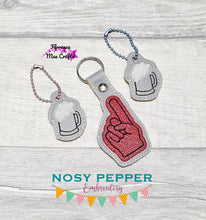 Load image into Gallery viewer, Foam finger snap tab and charm set machine embroidery design DIGITAL DOWNLOAD