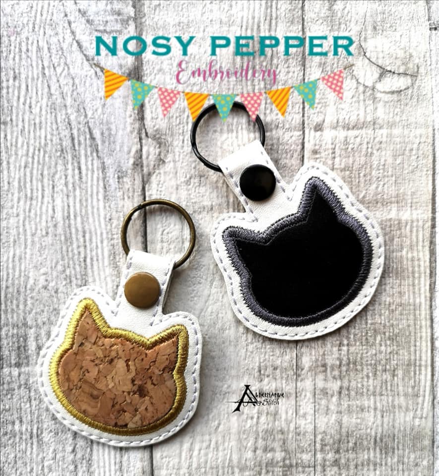 Cat applique snap tab (single and multi files included) machine embroidery design DIGITAL DOWNLOAD