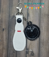 Load image into Gallery viewer, Bowling sketch snap tab and charm set machine embroidery design DIGITAL DOWNLOAD