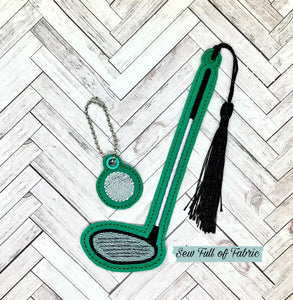 Golf club sketch bookmark and charm set 5x7 Hoop machine embroidery design DIGITAL DOWNLOAD