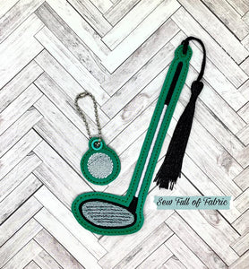 Golf club sketch bookmark and charm set 5x7 Hoop machine embroidery design DIGITAL DOWNLOAD