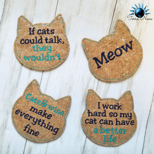 Cat Coaster set of 4 machine embroidery designs (DIGITAL DOWNLOAD)