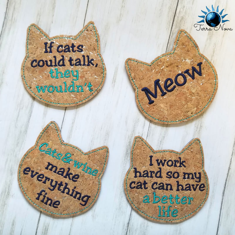 Cat Coaster set of 4 machine embroidery designs (DIGITAL DOWNLOAD)