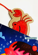 Load image into Gallery viewer, Crab applique bookmark 4x4 machine embroidery design DIGITAL DOWNLOAD