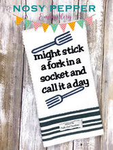 Load image into Gallery viewer, Might stick a fork machine embroidery design (4 sizes included) DIGITAL DOWNLOAD