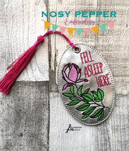 Load image into Gallery viewer, Fell asleep here bookmark 4x4 machine embroidery design DIGITAL DOWNLOAD