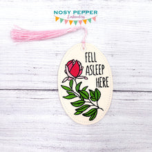 Load image into Gallery viewer, Fell asleep here bookmark 4x4 machine embroidery design DIGITAL DOWNLOAD