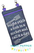 Load image into Gallery viewer, Might stick a fork machine embroidery design (4 sizes included) DIGITAL DOWNLOAD
