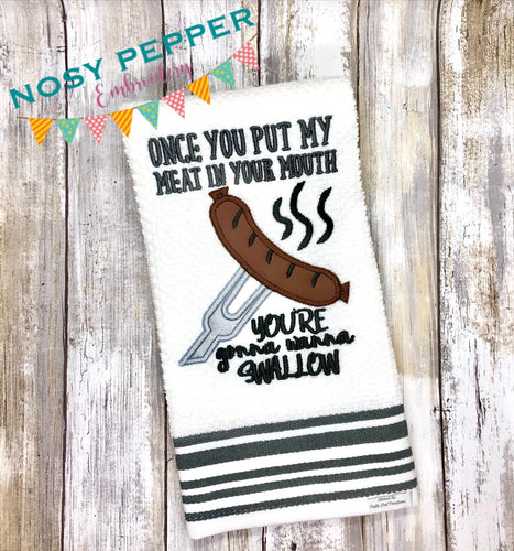 Meat in your mouth applique machine embroidery design (4 sizes included) DIGITAL DOWNLOAD