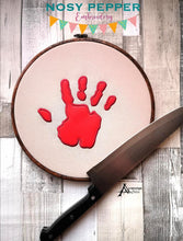 Load image into Gallery viewer, Bloody Hand print applique machine embroidery design (5 sizes included) DIGITAL DOWNLOAD