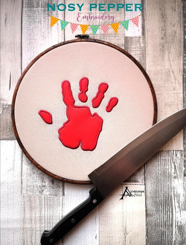 Bloody Hand print applique machine embroidery design (5 sizes included) DIGITAL DOWNLOAD