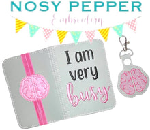 Load image into Gallery viewer, I am very busy notebook cover (2 sizes available) machine embroidery design DIGITAL DOWNLOAD