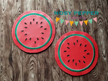 Load image into Gallery viewer, Watermelon Coaster set of 2 designs 4x4 machine embroidery design DIGITAL DOWNLOAD