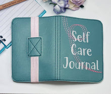 Load image into Gallery viewer, Self care journal notebook cover (2 sizes available) machine embroidery design DIGITAL DOWNLOAD