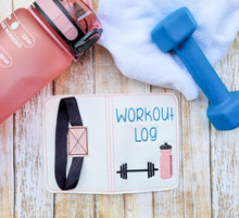 Load image into Gallery viewer, Workout Log notebook cover (2 sizes available) machine embroidery design DIGITAL DOWNLOAD