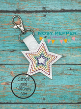 Load image into Gallery viewer, Star rainbow snap tab (single &amp; multi files included) machine embroidery design DIGITAL DOWNLOAD