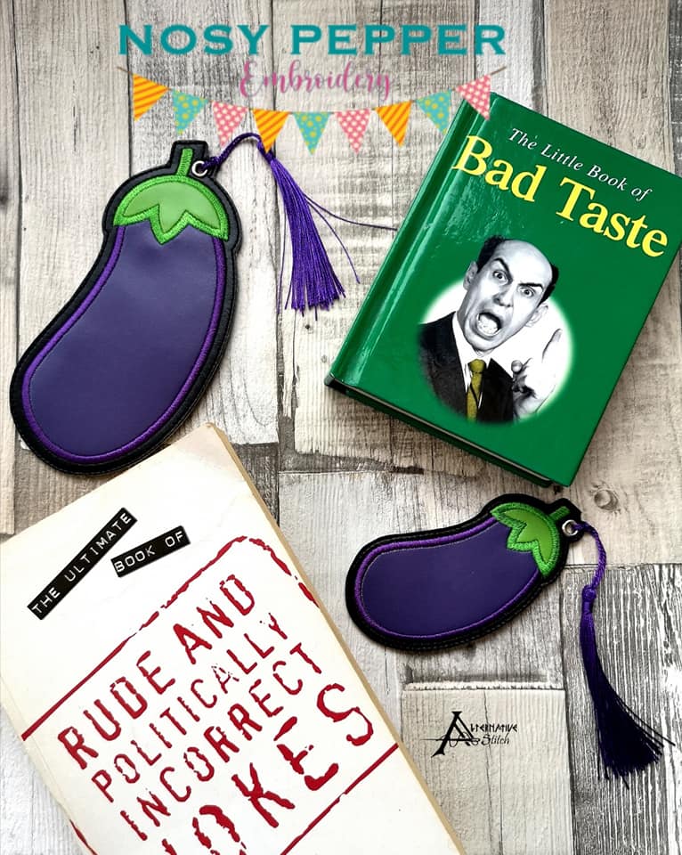 Eggplant applique bookmark (4x4 & 5x7 sizes included) machine embroidery design DIGITAL DOWNLOAD