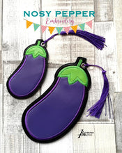 Load image into Gallery viewer, Eggplant applique bookmark (4x4 &amp; 5x7 sizes included) machine embroidery design DIGITAL DOWNLOAD