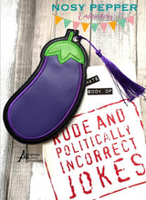 Load image into Gallery viewer, Eggplant applique bookmark (4x4 &amp; 5x7 sizes included) machine embroidery design DIGITAL DOWNLOAD