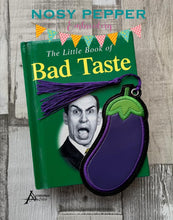 Load image into Gallery viewer, Eggplant applique bookmark (4x4 &amp; 5x7 sizes included) machine embroidery design DIGITAL DOWNLOAD