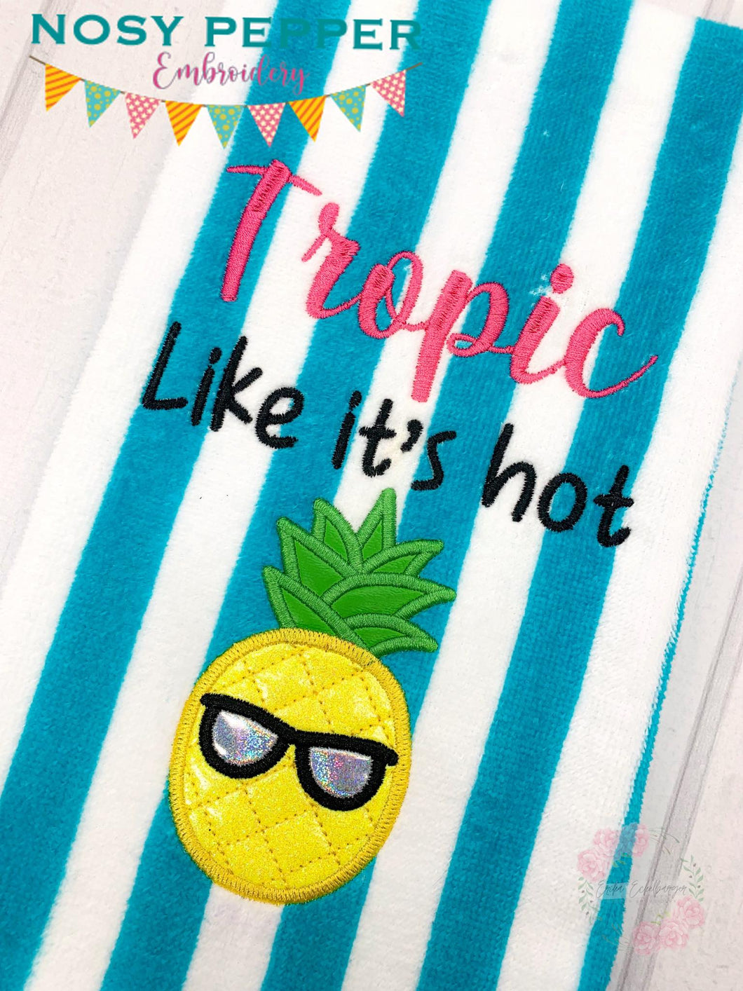 Tropic like it's hot applique machine embroidery design (4 sizes included) DIGITAL DOWNLOAD