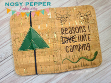 Load image into Gallery viewer, Reasons I hate Camping notebook cover (2 sizes available) machine embroidery design DIGITAL DOWNLOAD