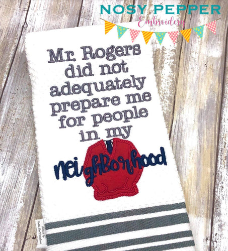 Mister Rogers applique machine embroidery design (4 sizes included) DIGITAL DOWNLOAD