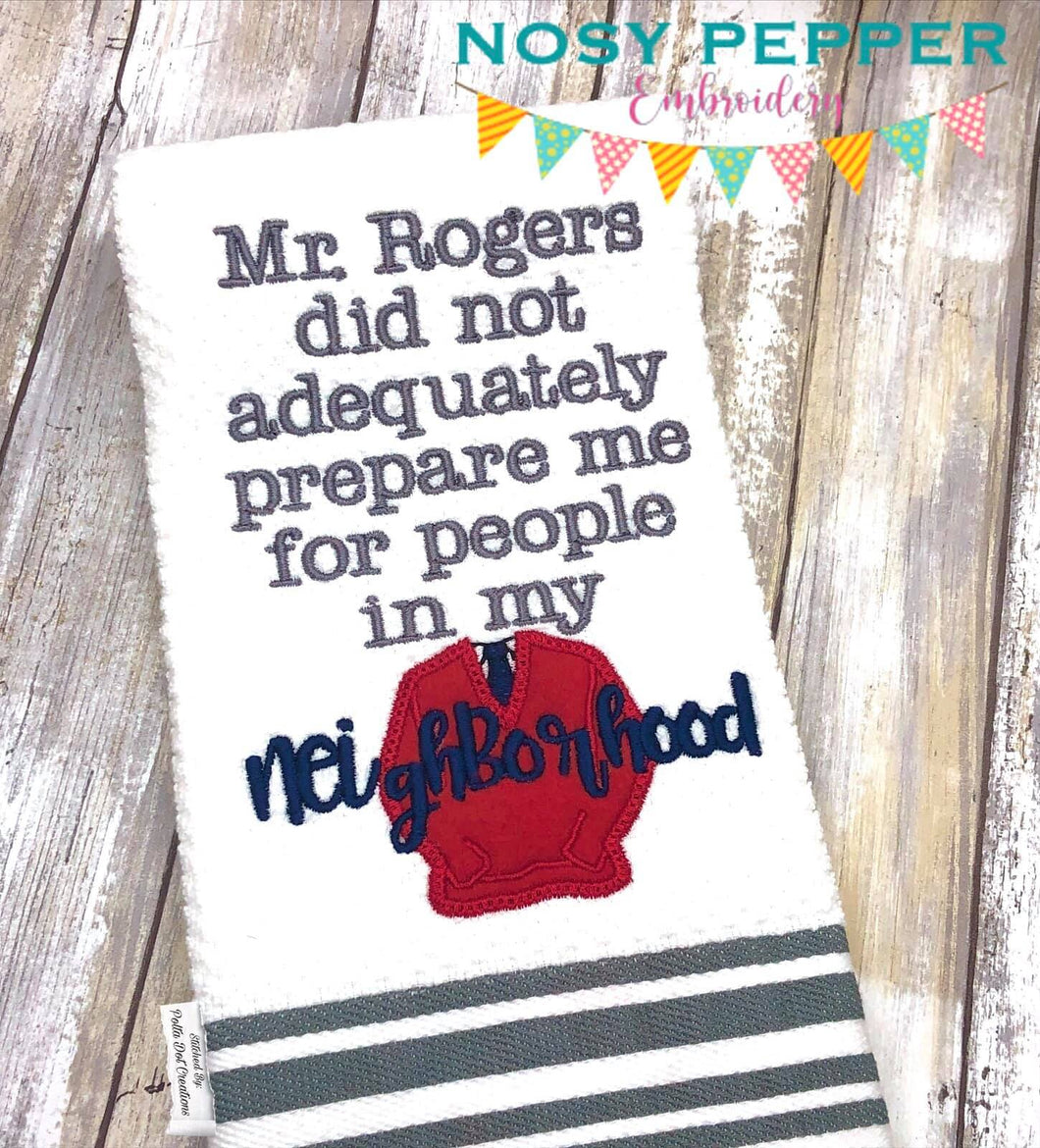 Mister Rogers applique machine embroidery design (4 sizes included) DIGITAL DOWNLOAD