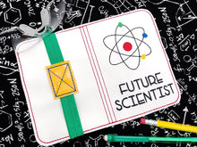 Load image into Gallery viewer, Future Scientist notebook cover (2 sizes available) machine embroidery design DIGITAL DOWNLOAD