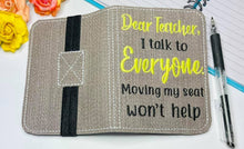 Load image into Gallery viewer, Dear Teacher notebook cover (2 sizes available) machine embroidery design DIGITAL DOWNLOAD