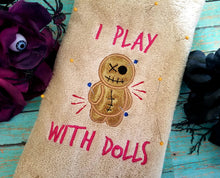 Load image into Gallery viewer, I play with dolls applique (4 sizes included) machine embroidery design DIGITAL DOWNLOAD