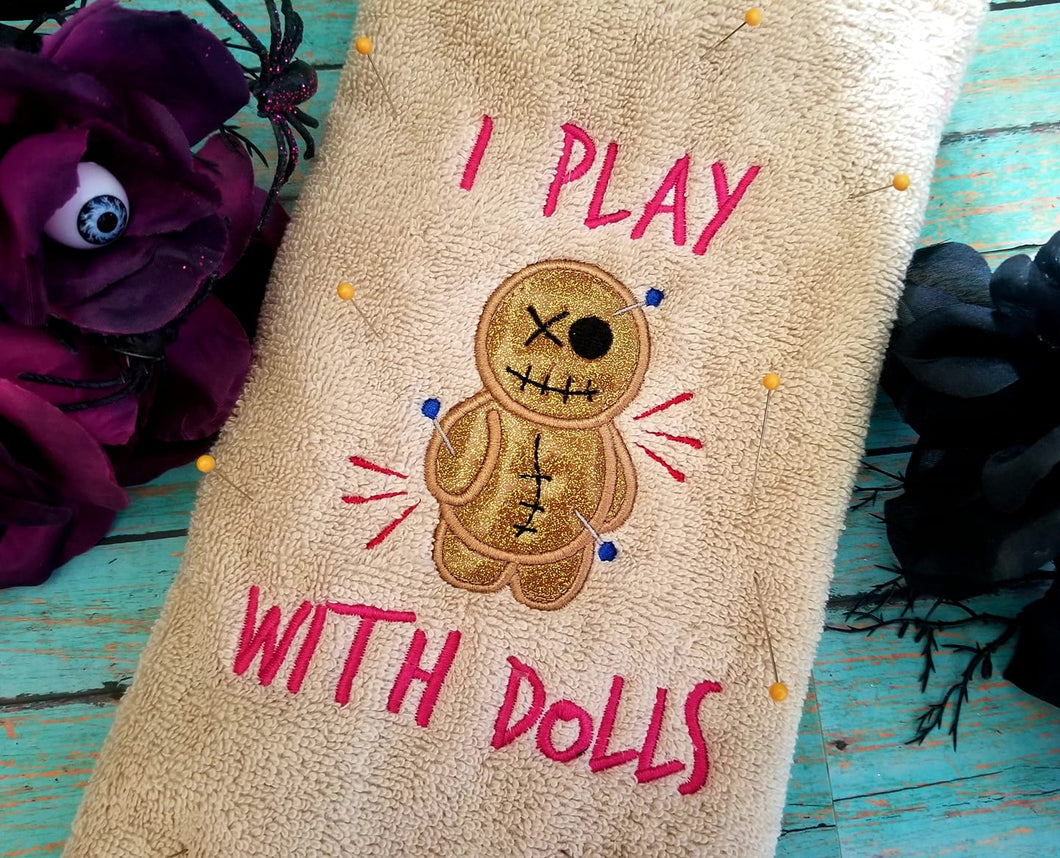 I play with dolls applique (4 sizes included) machine embroidery design DIGITAL DOWNLOAD