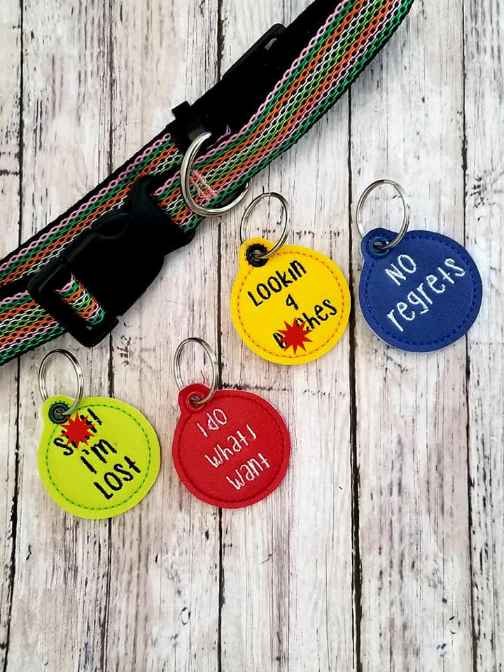 Round Dog Tag set of 5 designs (includes blank and multi file) machine embroidery design DIGITAL DOWNLOAD