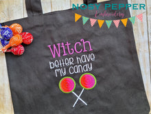 Load image into Gallery viewer, Witch better have my candy applique (4 sizes included) machine embroidery design DIGITAL DOWNLOAD