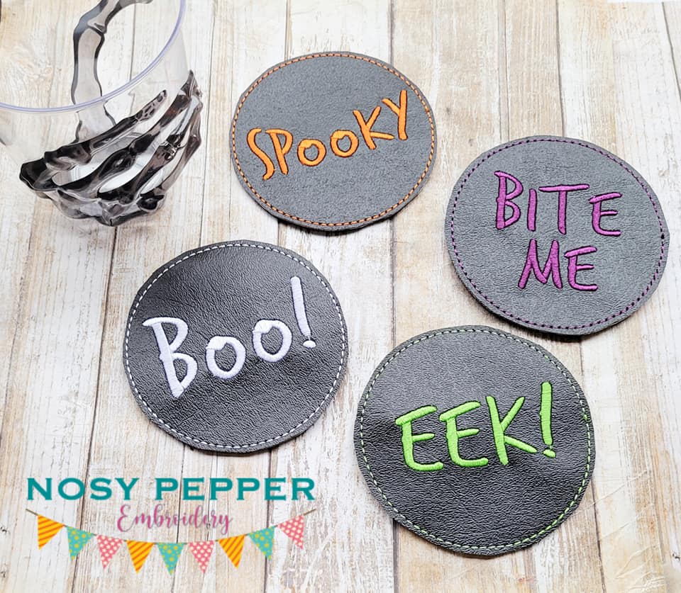 Halloween Coaster Set of 4 designs machine embroidery design DIGITAL DOWNLOAD