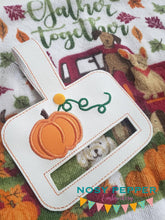 Load image into Gallery viewer, Pumpkin applique towel topper (5x7 &amp; 5x10 versions included) machine embroidery design DIGITAL DOWNLOAD
