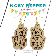 Load image into Gallery viewer, Voodoo Doll ITH Earrings machine embroidery design DIGITAL DOWNLOAD