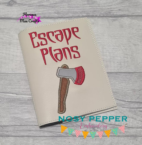 Escape plans applique notebook cover (2 sizes available) machine embroidery design DIGITAL DOWNLOAD