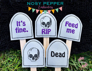 Tombstone Plant Marker Set of 5 designs (multi file included) machine embroidery design DIGITAL DOWNLOAD